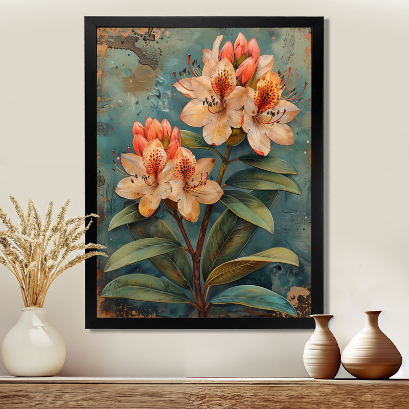 Collage de rhododendrons orange et vert - impression d'art mural rhododendron, Toile tendue, H 34 po x l 44 po