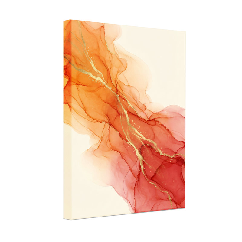 Abstrait abstrait orange rouge or qui coule, H 18 po x l 12 po