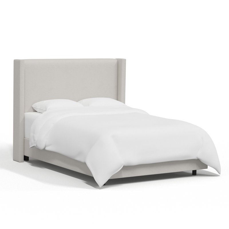 Lit tapissier standard Hanson, Double, Velours performance gris clair Bella