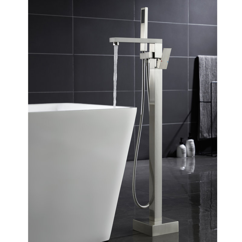 304 Stainless Steel Freestanding Tub Faucet With Handheld Shower, Brushed Nickel