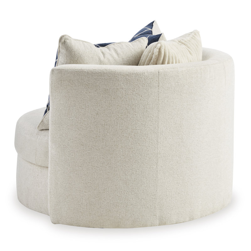 Ivory Plush Curved Swivel Accent Chair with Pillows