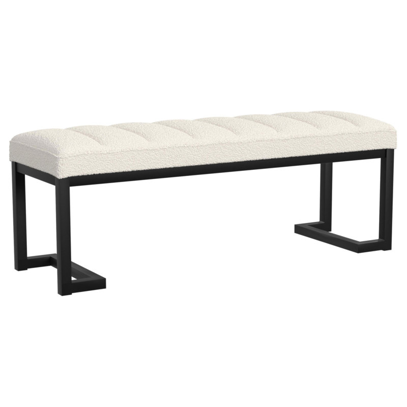 Mira Vanilla Boucle Upholstered Tufted Accent Bench, Vanilla White