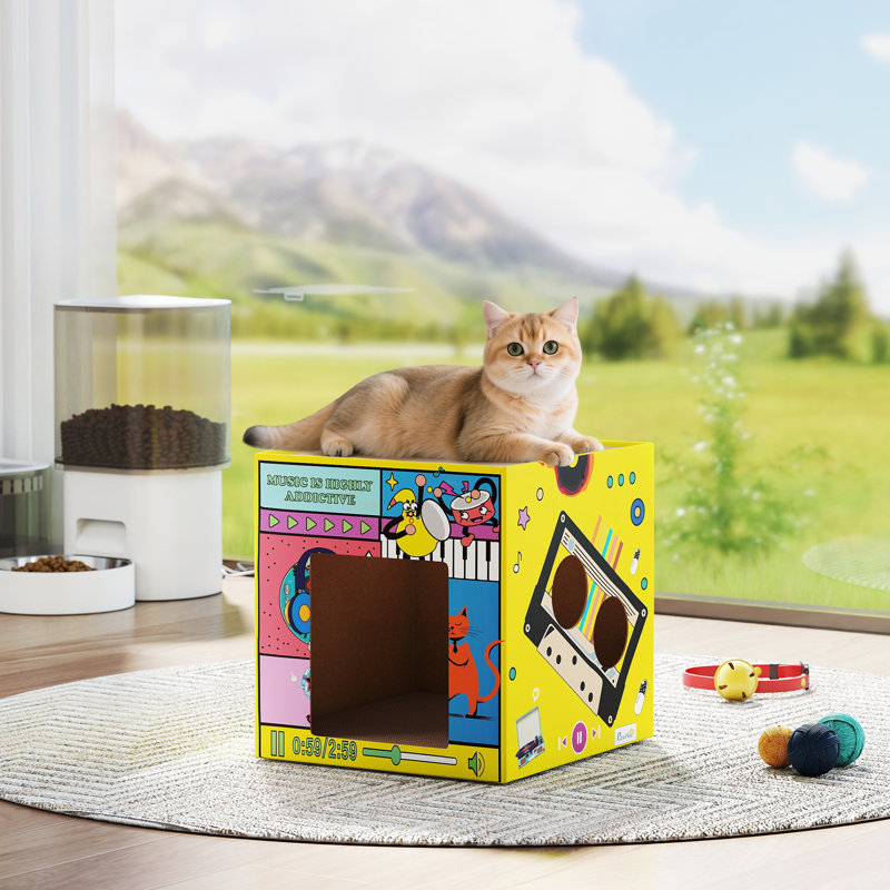Grattoir pour chat, maison de chat 2 en 1 avec de l'herbe à chat