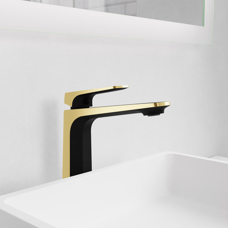 Single-Hole Single-handle Bathroom Faucet with Drain Assembly, Matte Black/Brushed Gold