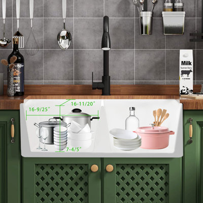 33'' L Double Bowl Ceramic Kitchen Sink