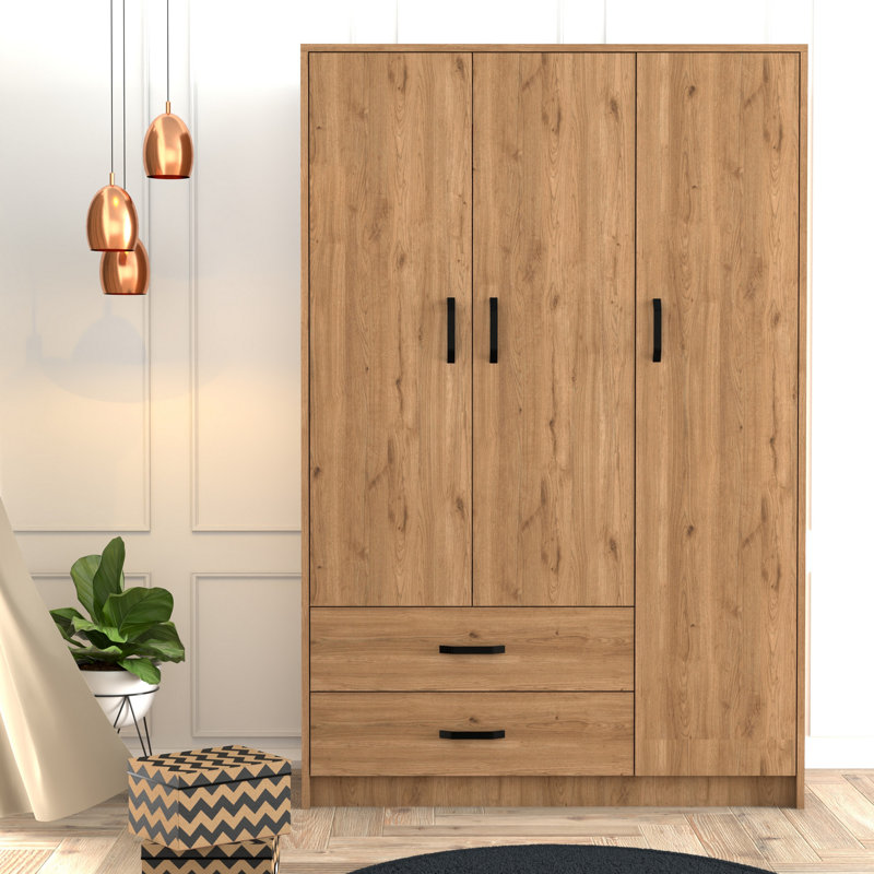 Vianne 3 Door Manufactured Wood Wardrobe, Oak/Black