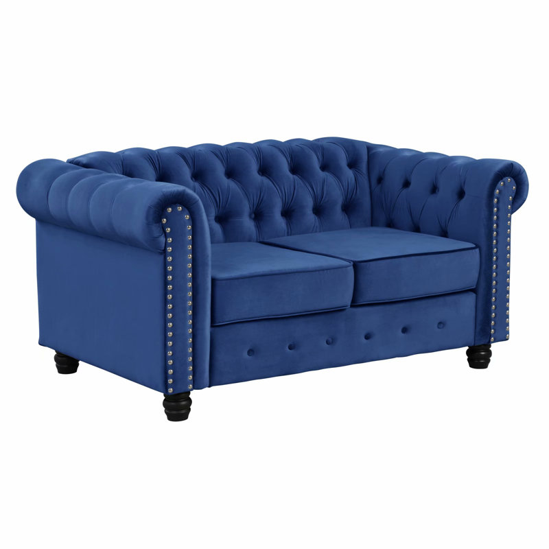 Ethridge 60'' Velvet Loveseat, Light Blue Velvet