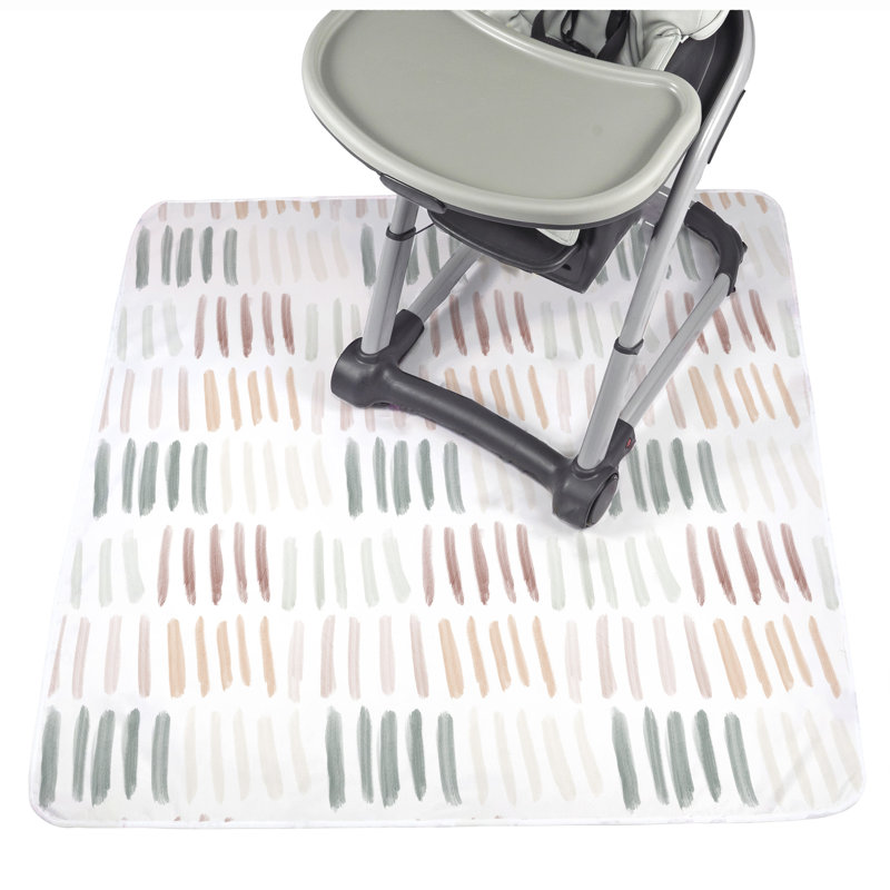 JumpOff Jo - Tapis pour bébé sous une chaise haute, - Tapis de sol pour bébé lavable et imperméable pour table de jeu et de salle à manger de style artisanal, tissu réutilisable 51 po x 51 po - tirets