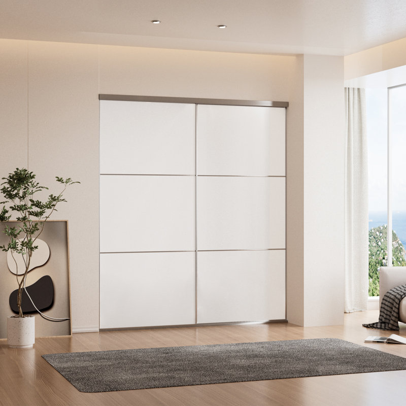 Porte coulissante à panneau en verre blanc avec cadre blanc l 44 "-48" x H 80 ", Blanc, 48 po x 80 po