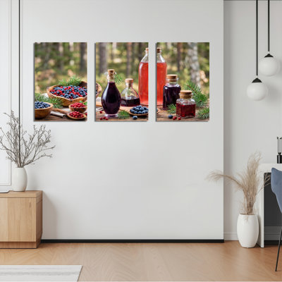 Forest Berries And Herbal Liquors Canvas Wrapped Wall Art Oil Painting Print Set Of 3