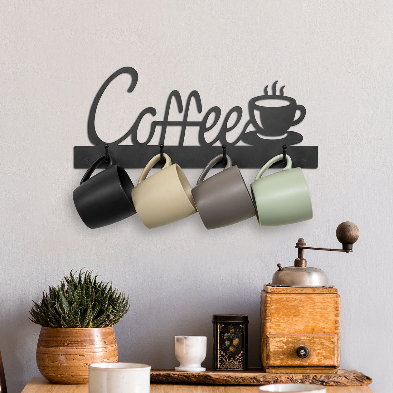 MyGift 4-Hook Coffee Cup Design Wall Mounted Mug Rack & Reviews | Wayfair