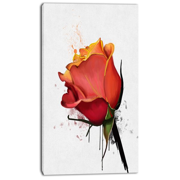 DesignArt Isolated Red Rose Watercolor Sketch On Canvas Print | Wayfair