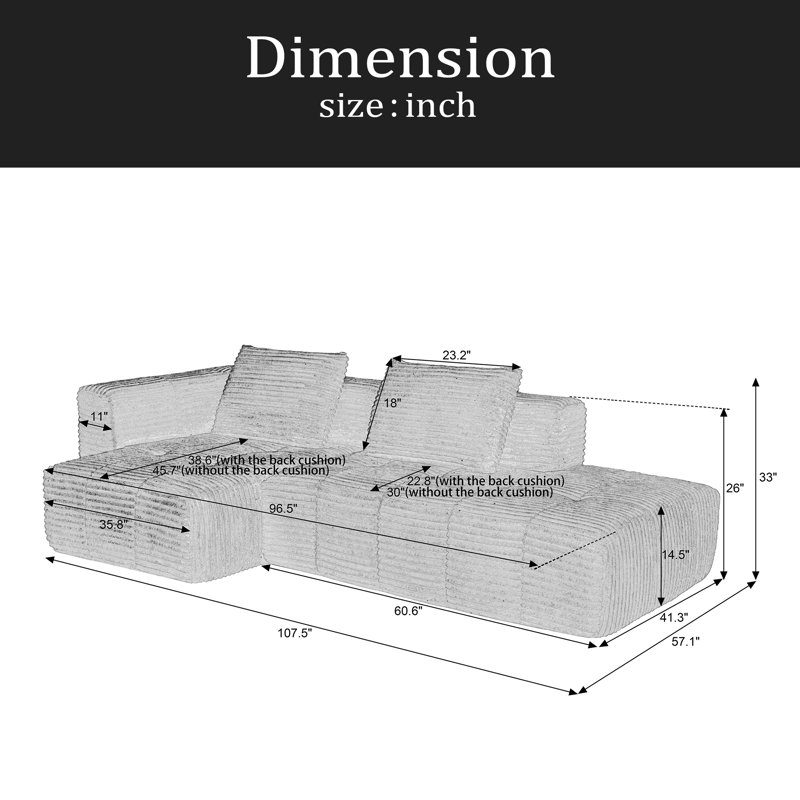L-Shape Modular Compressed Couch,Cloud Sectional Sofa With Chaise Lounge,No Assembly Required,Upholstered Oversized Couches For Living Room,Apartment