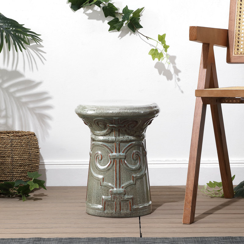 Jayesh Ceramic Accent Stool, Reactive Aqua