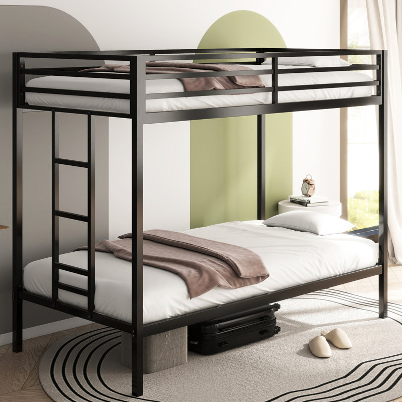 Lit simple en métal au-dessus d'un lit superposé noir - Espace, bruit, s'adapte aux matelas standard, installation rapide, réversible, sécurité idéale pour les petites pièces, installation silencieuse
