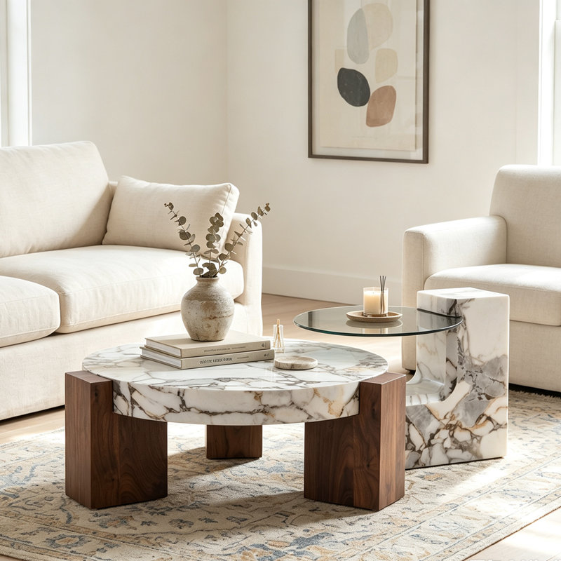 Un ensemble de 2 tables basses gigognes au design élégant et distinctif; La conception amovible permet une utilisation plus flexible de l'espace et convient à une variété de décors.