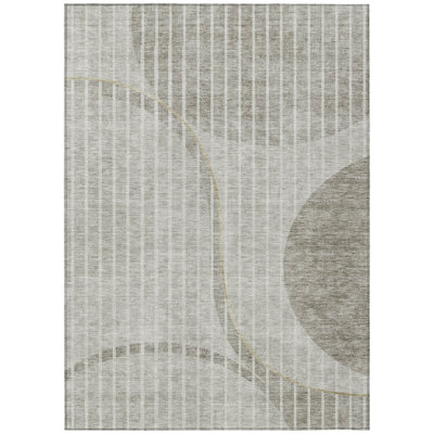 Tapis intérieur lavable rayé beige et ivoire 9 pi x 12 pi taupe