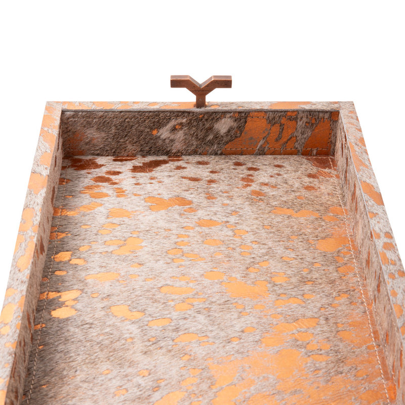 Metallic Copper Cow Hide Tray - Small, 2" H x 20" W x 10" D