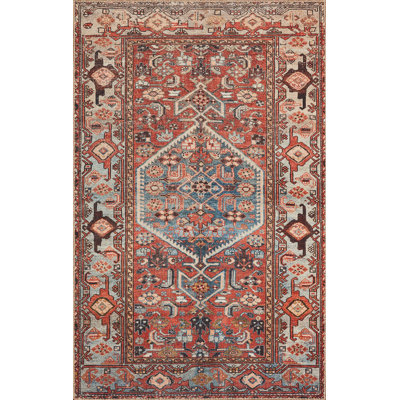 Tapis rouge / rouille / bleu marine tissé à la machine Anaelise