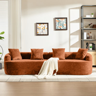 Chenille courbée orange avec 3 coussins, siège profond confortable pour les petits espaces, sans assemblage, chenille en mousse viscoélastique, appartement, repos