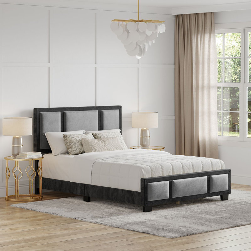 Structure de lit tapissier avec tête de lit ajustable en velours Bavière, sans sommier requis - Boyd Sleep, Grand