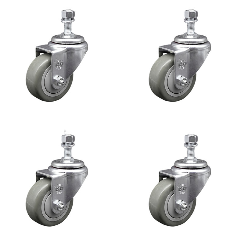 Ensemble de roulettes à tige filetée 3,5 pouces en polyuréthane pivotant de 3,5 pouces SCC, Vert