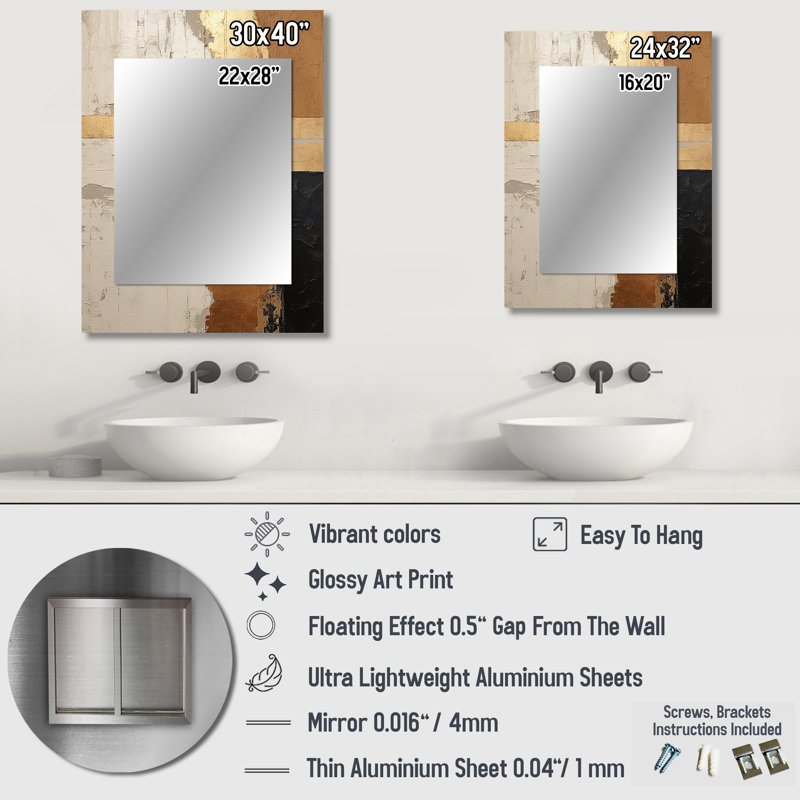 Abstract Beige Gold Road Collage IV - Abstract Collages Wall Mirror, Beige Decorative Mirror, Printed Metal Art, 32" x 24"