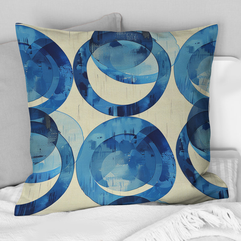 Coussin bleu beige Midcentury Circles I - Midcentury, H 18 po x l 18 po