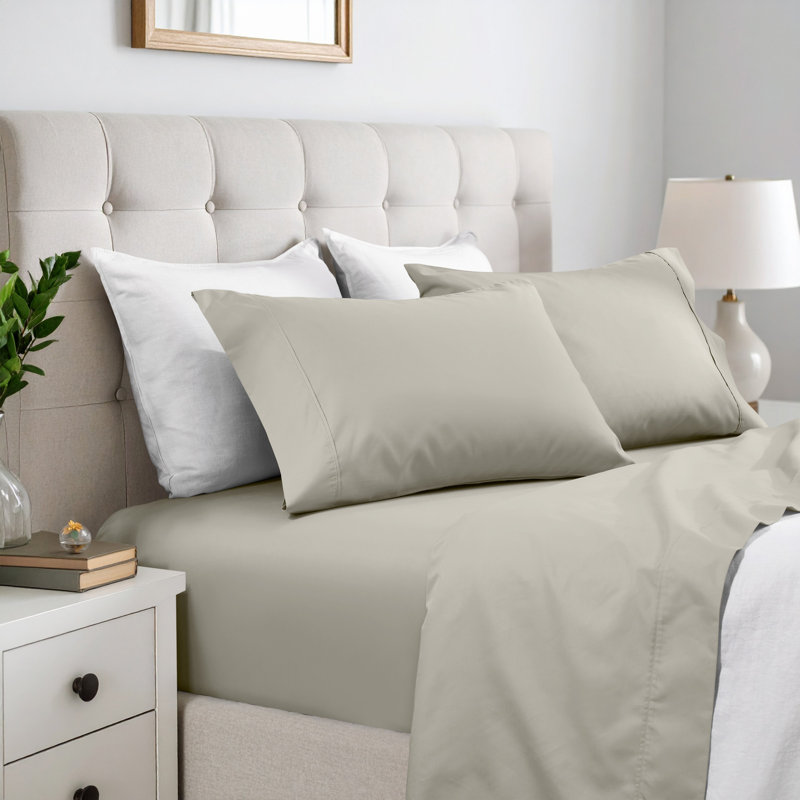 Superior 600 Thread Count Cotton Blend Solid Deep Pocket Bed Sheet Set, California King, Stone
