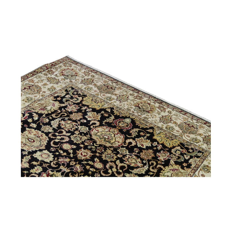 Tapis noir et crème noué à la main de haute qualité