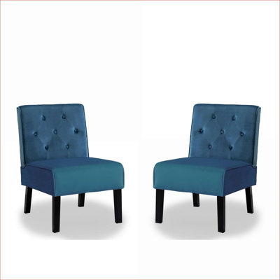 Chaises d'appoint capitonnées sans accoudoirs 2 pièces 53 pouces Reese, velours bleu ciel, coussin en mousse à haute densité pour salon d'adulte