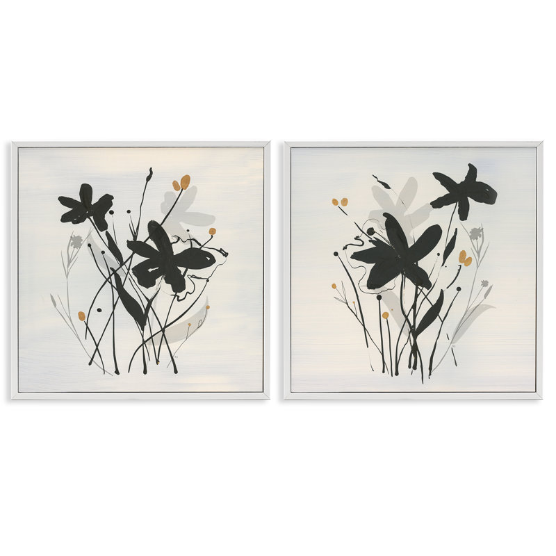  Ensemble de 2 estampes contemporaines à fleurs par Susan Jill, H 12 po x l 12 po