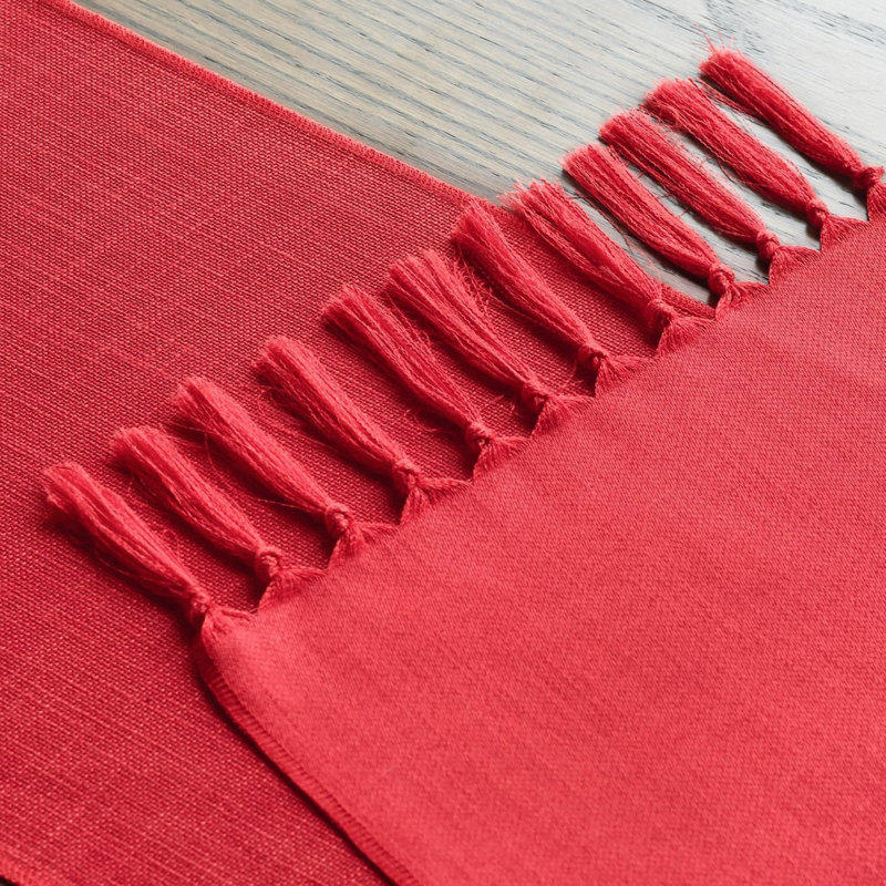 Red Boho Rural Rustic Farmhouse Tassel Table Runner, 33x243 cm Spring Kitchen Dining Table Decoration Wedding Holiday Party Decor