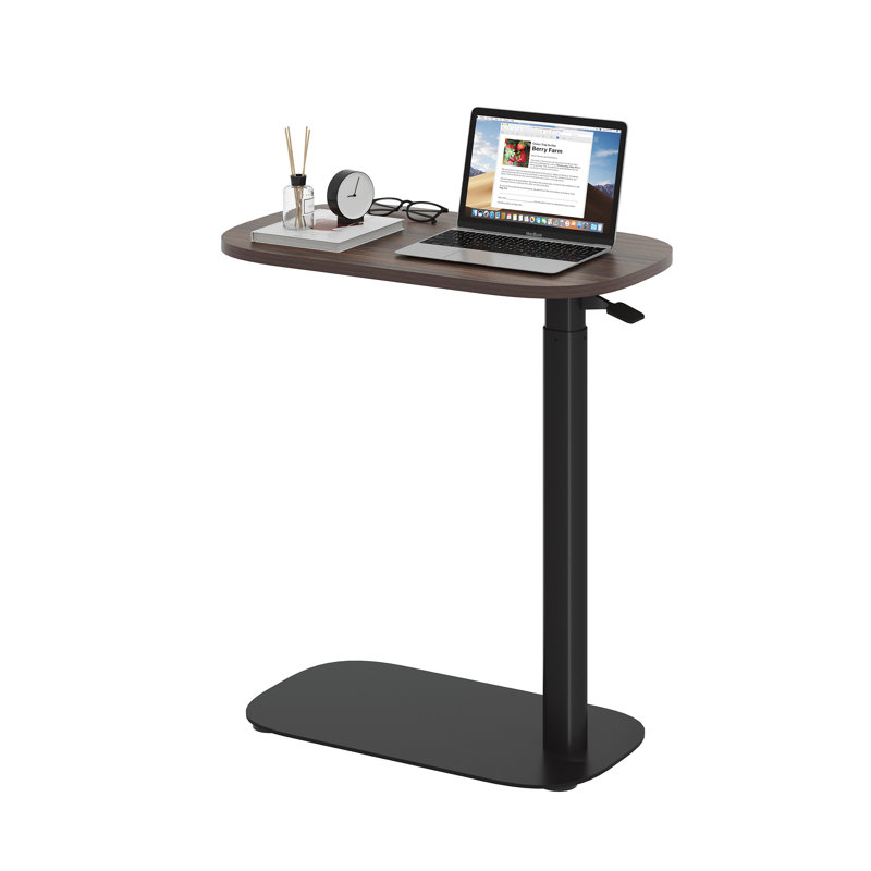 Adjustable Overbed Bedside Table Pneumatic Adjustable Height Laptop Computer with Tray, Walnut/Black