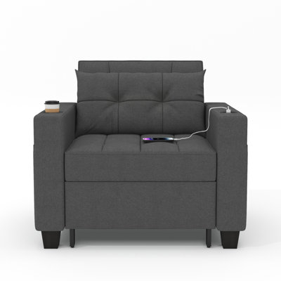 36.6" Wide Convertible Chair with Cup Holders and Side Pockets