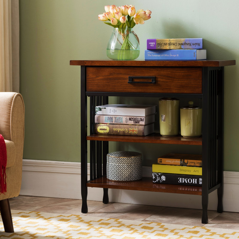 Ironcraft Solid + Manufactured Wood Bookcase, Mission Oak/Matte Black