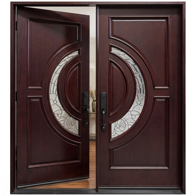 Portes d'entrée pré-suspendues à l'avant en bois d'acajou, H 96 po x l 60 po x P 1,75 po, S'ouvre à gauche vers l'intérieur