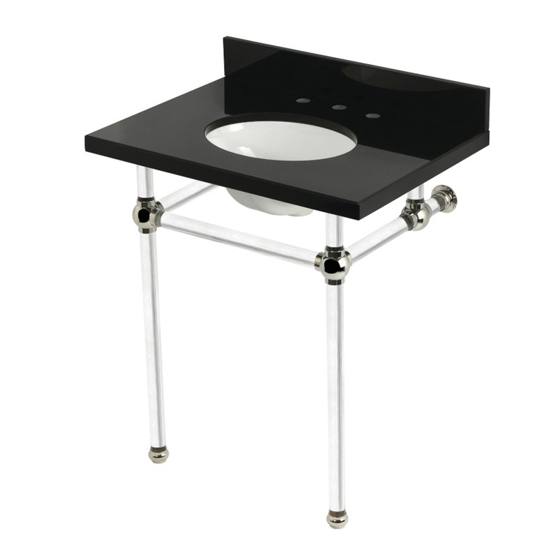 Kingston Brass Templeton 30-Inch Black Granite Console Sink with Acrylic Legs (8-Inch, 3-Hole), Black Granite/Polished Nickel