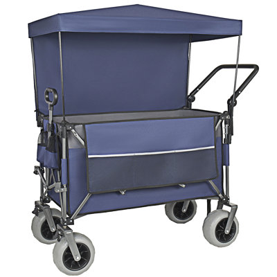 Multi-Functional Outdoor Push-Pull Folding Wagon Cart With Rotating Handle And Canopy