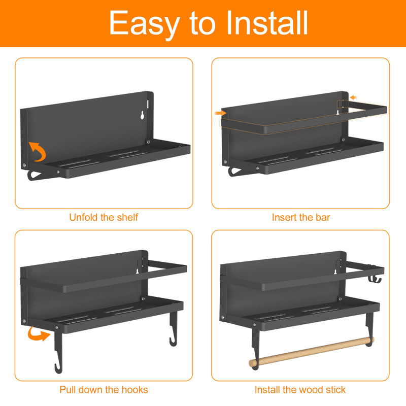 Wall Mounted Required Spice Rack with Adjustable Racks, Black