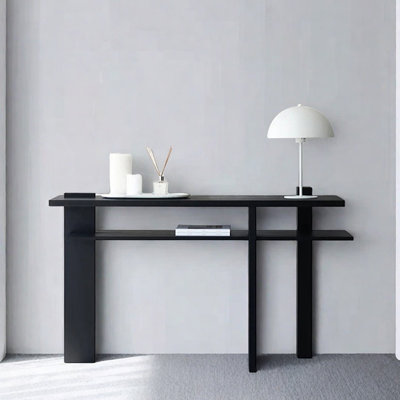 Mid-Century Modern Oak Black Console Table