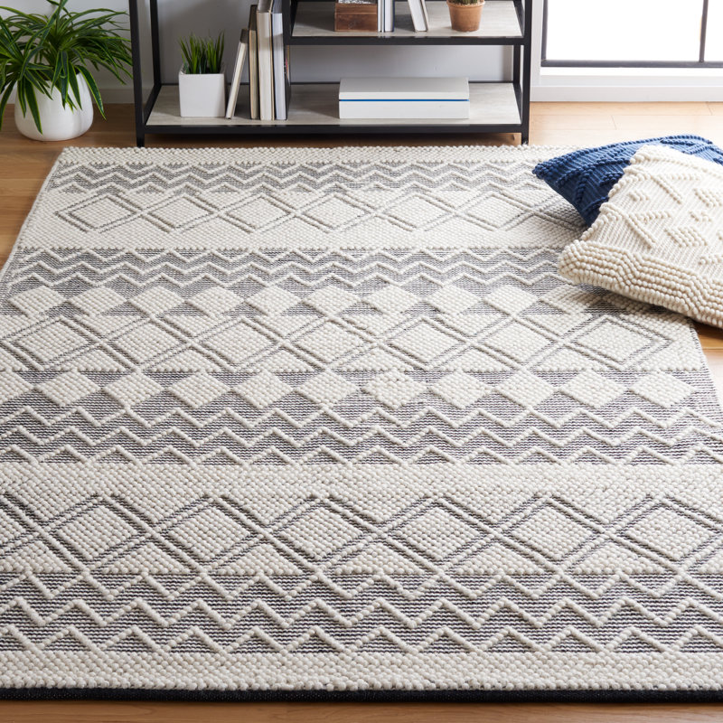 Tapis noir / ivoire en laine / coton touffeté à la main Caesare, Rectangle 6 pi x 9 pi
