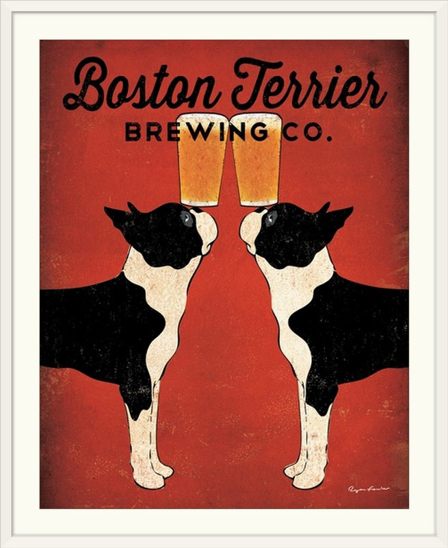 « boston terrier infusement co » par ryan fowler, affiche rétro, H 38 po x l 32 po x P 1 po, Cadre blanc