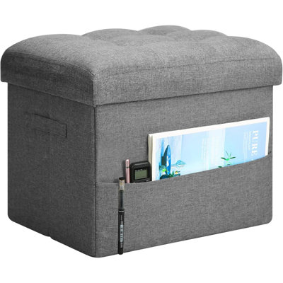 Storage Ottoman, Folding Foot Rest Stool With Thicker Foam Padded Seat. Linen Cloth Small Ottoman With Storage Bench For Bedroom Living Room