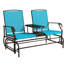 Banc oscillant d'extérieur avec table basse centrale - bleu. Cadre en métal pour la cour. Filet respirant, 264 lb Nombre de places assises, patio à double glissement, bleu, jardin, porche et balcon