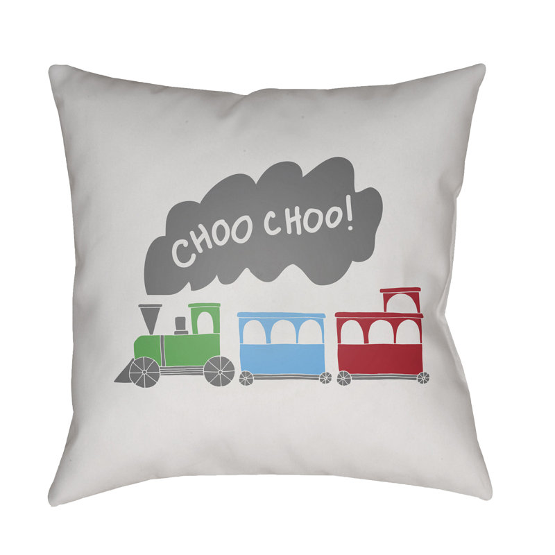 Coussin décoratif trains intérieur / extérieur, Ivoire/vert, H 20 po x l 20 po x P 3,5 po