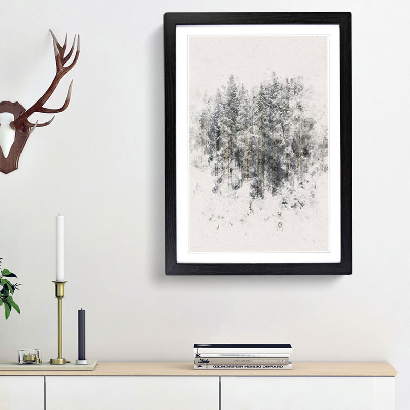 View of a Winter Forest - Picture Frame Painting Print, Black Framed, 87cm H x 62cm W x 2cm D