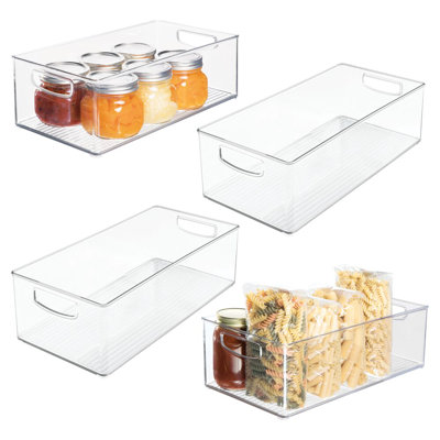 iDesign Plastic Stackable Pantry Bin - Organizer Bin with Handles for Cabinets or Fridge - Set of 4 - Clear