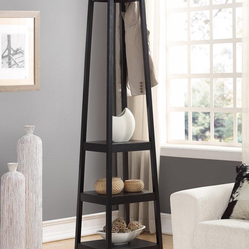 Vassen Coat Rack W/ 3-Tier Storage Shelves, Black
