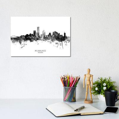 Milwaukee Wisconsin Skyline Name Bw by Michael Tompsett - Wrapped Canvas Gallery-Wrapped Canvas Giclée